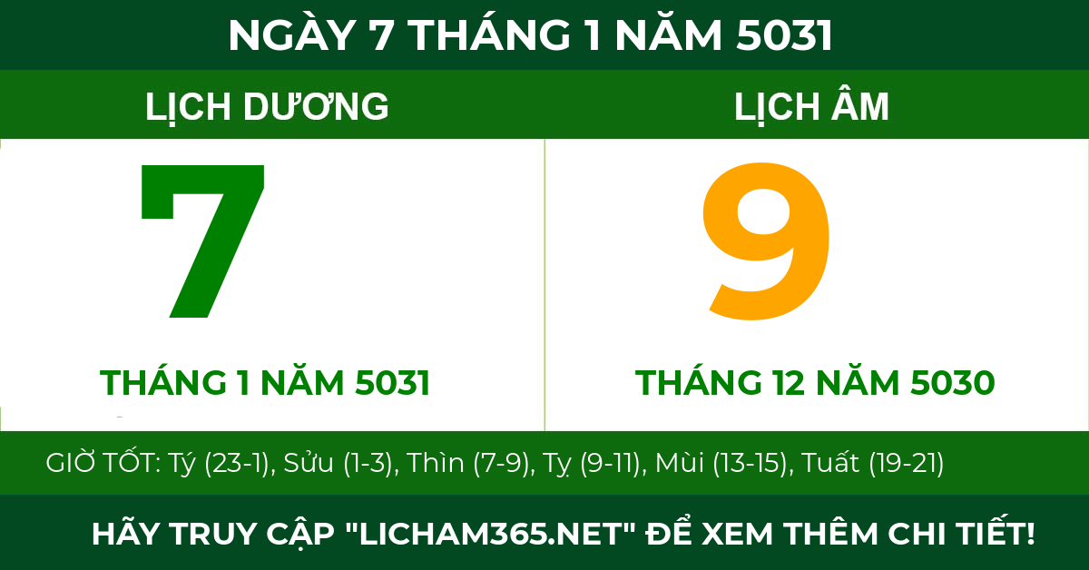 lịch âm ngày 7 tháng 1 năm 5031