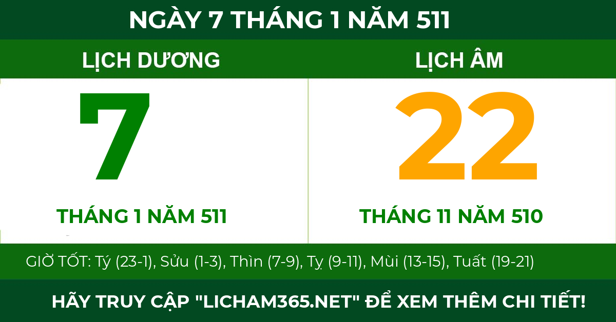 lịch âm ngày 7 tháng 1 năm 511