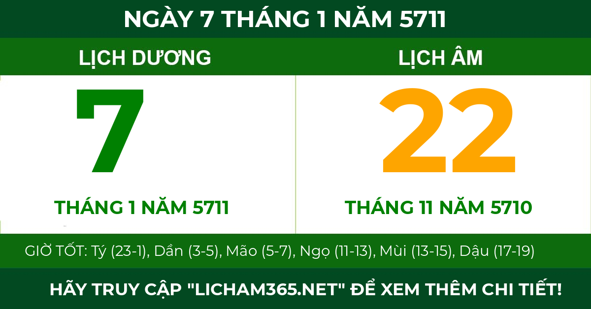 lịch âm ngày 7 tháng 1 năm 5711