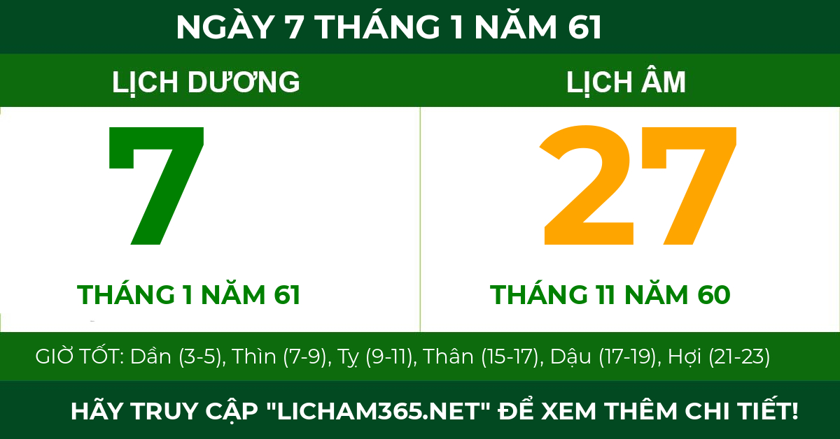 lịch âm ngày 7 tháng 1 năm 61