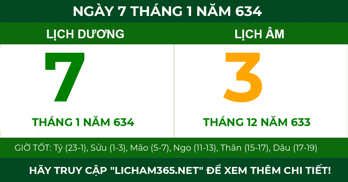 lịch âm ngày 7 tháng 1 năm 634