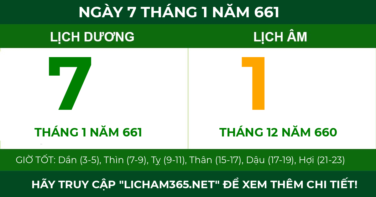 lịch âm ngày 7 tháng 1 năm 661
