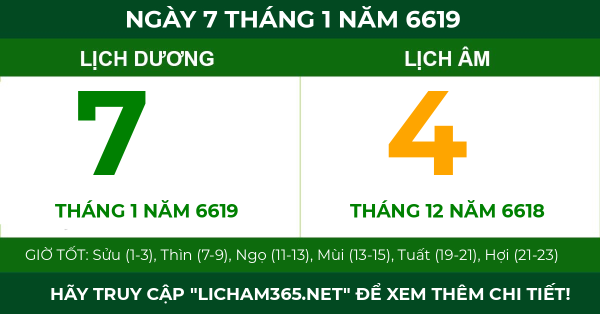 lịch âm ngày 7 tháng 1 năm 6619