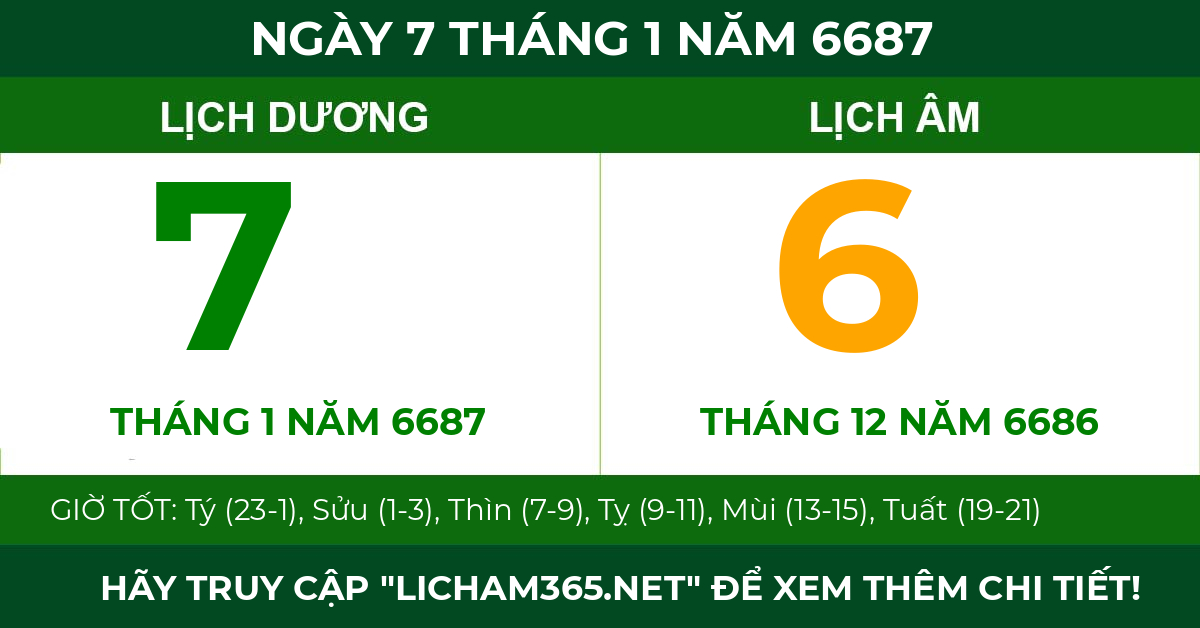 lịch âm ngày 7 tháng 1 năm 6687