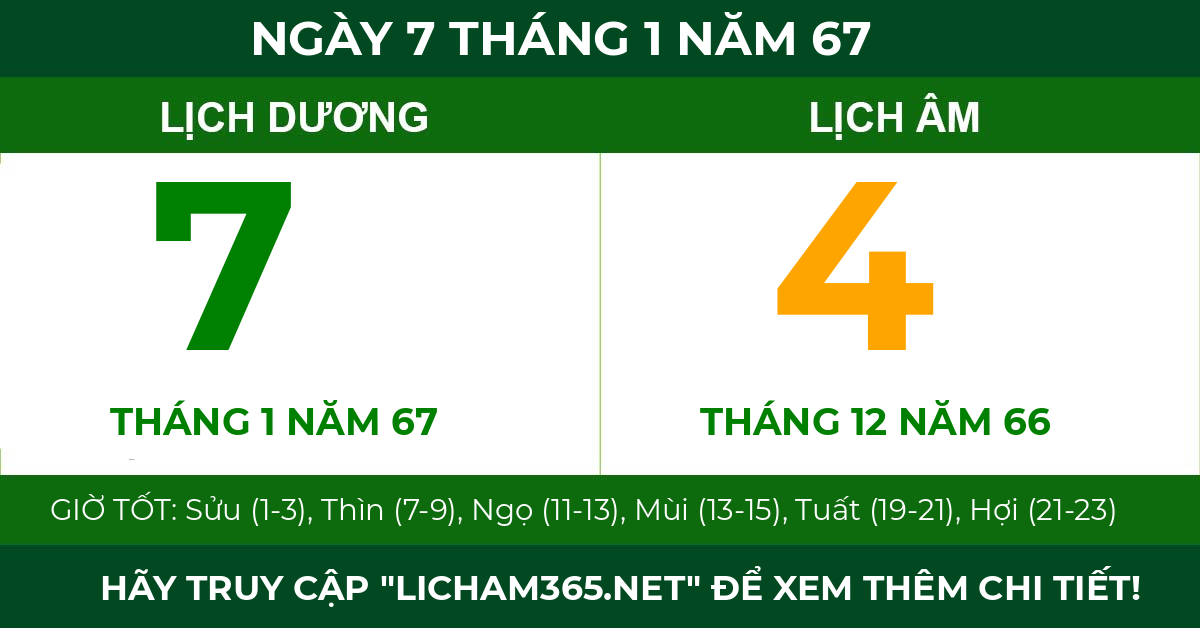 lịch âm ngày 7 tháng 1 năm 67