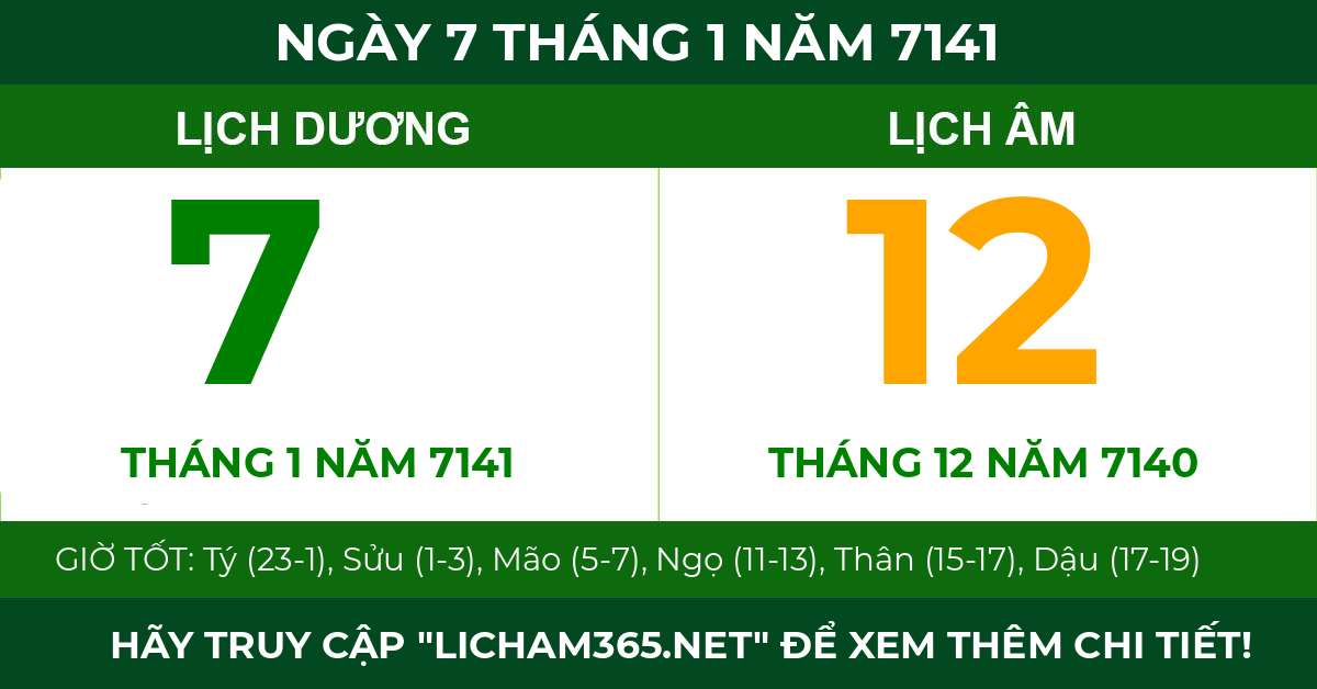 lịch âm ngày 7 tháng 1 năm 7141