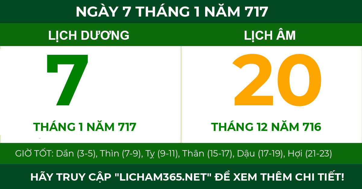lịch âm ngày 7 tháng 1 năm 717