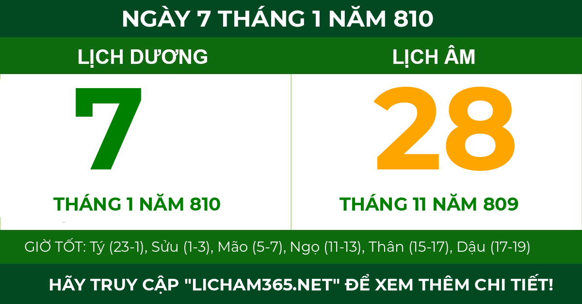 lịch âm ngày 7 tháng 1 năm 810
