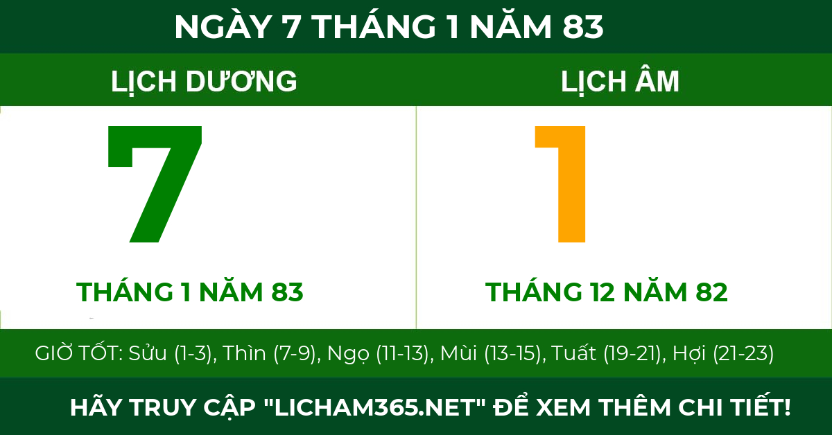lịch âm ngày 7 tháng 1 năm 83