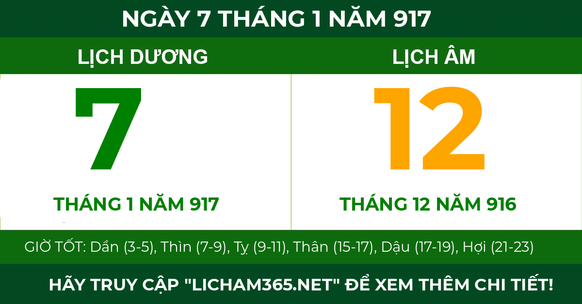 lịch âm ngày 7 tháng 1 năm 917