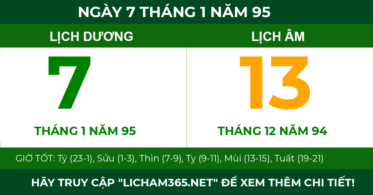 lịch âm ngày 7 tháng 1 năm 95