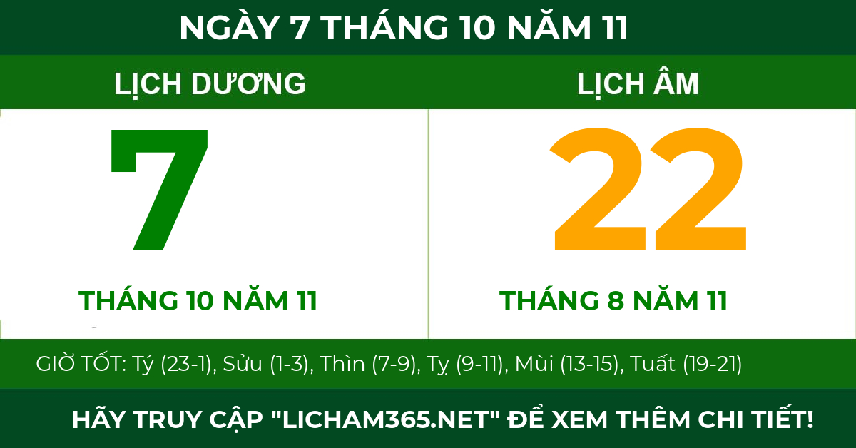 lịch âm ngày 7 tháng 10 năm 11