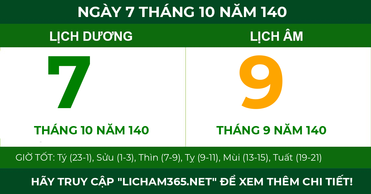 lịch âm ngày 7 tháng 10 năm 140