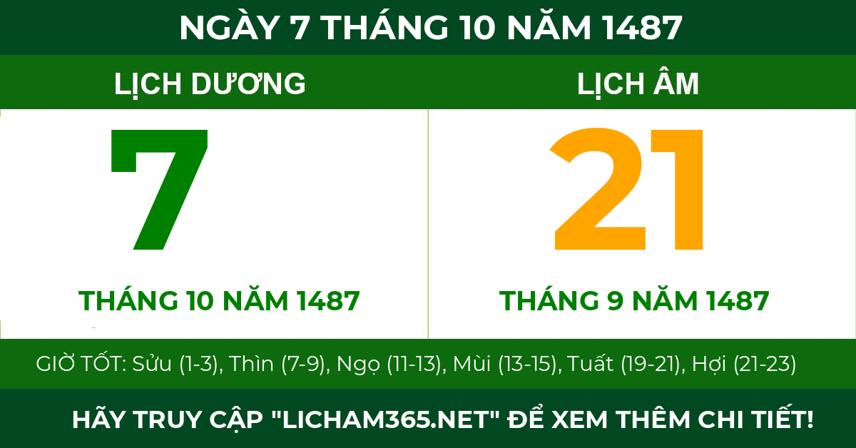 lịch âm ngày 7 tháng 10 năm 1487