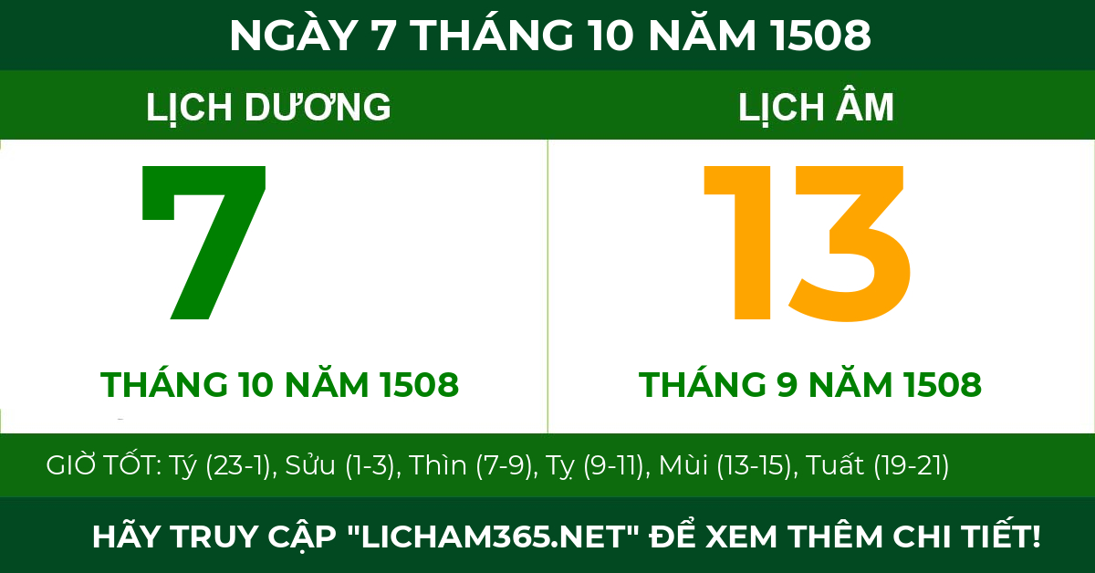 lịch âm ngày 7 tháng 10 năm 1508