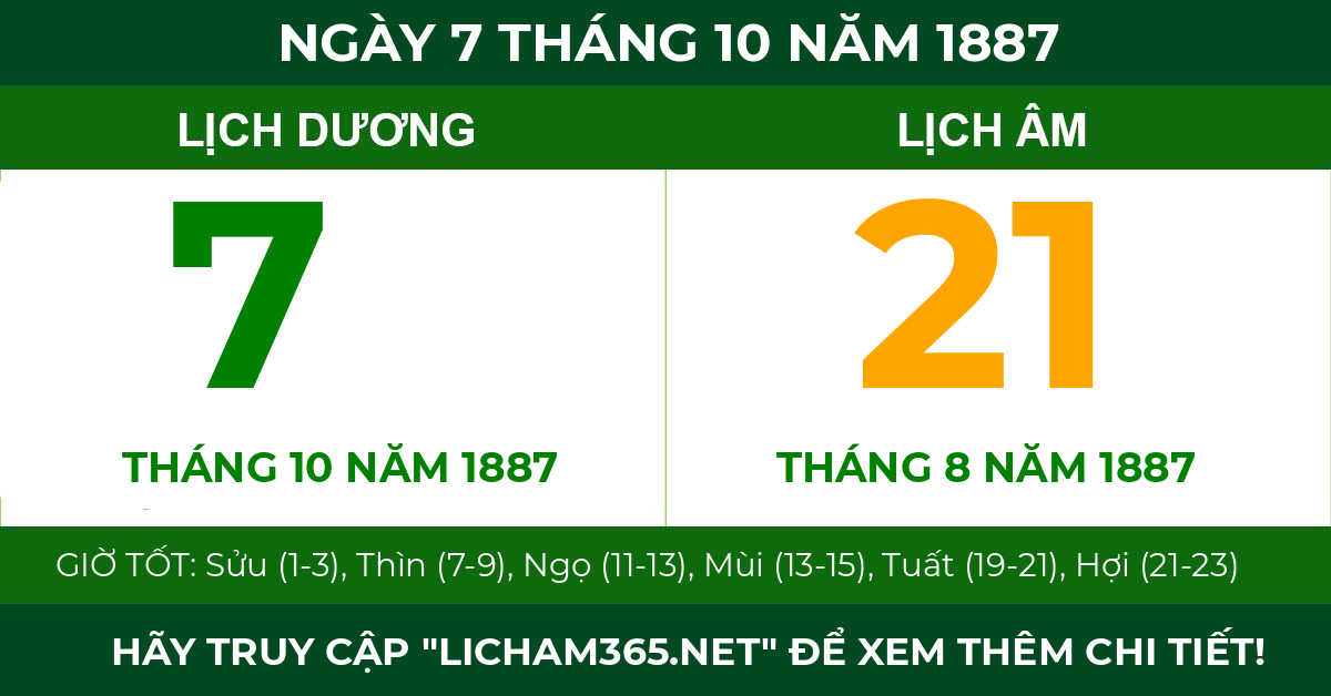 lịch âm ngày 7 tháng 10 năm 1887