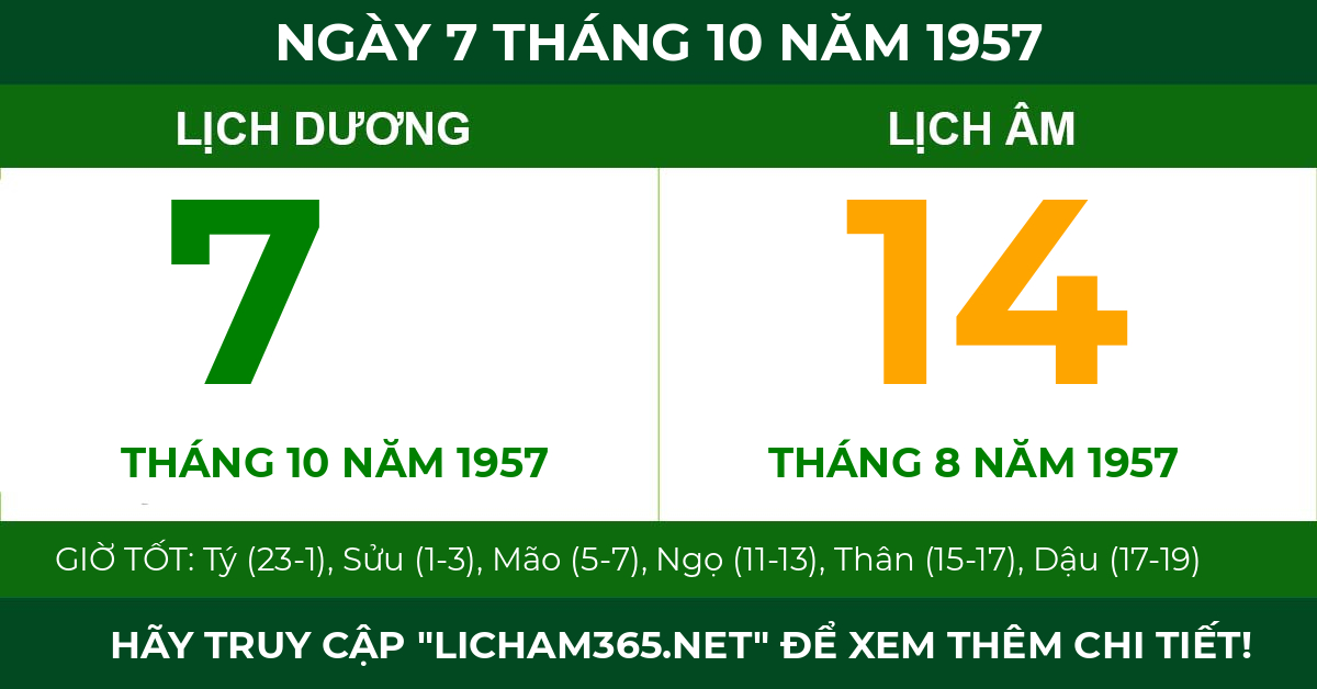 lịch âm ngày 7 tháng 10 năm 1957