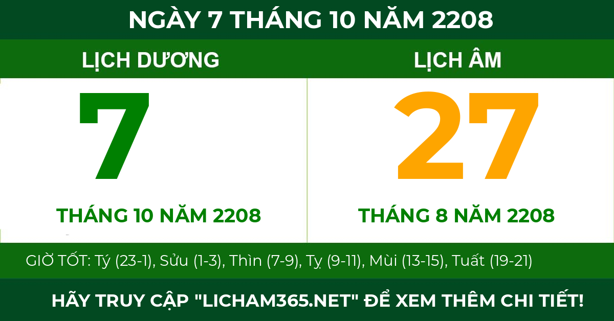 lịch âm ngày 7 tháng 10 năm 2208
