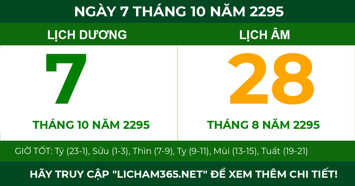 lịch âm ngày 7 tháng 10 năm 2295