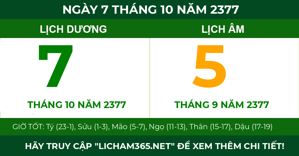 lịch âm ngày 7 tháng 10 năm 2377