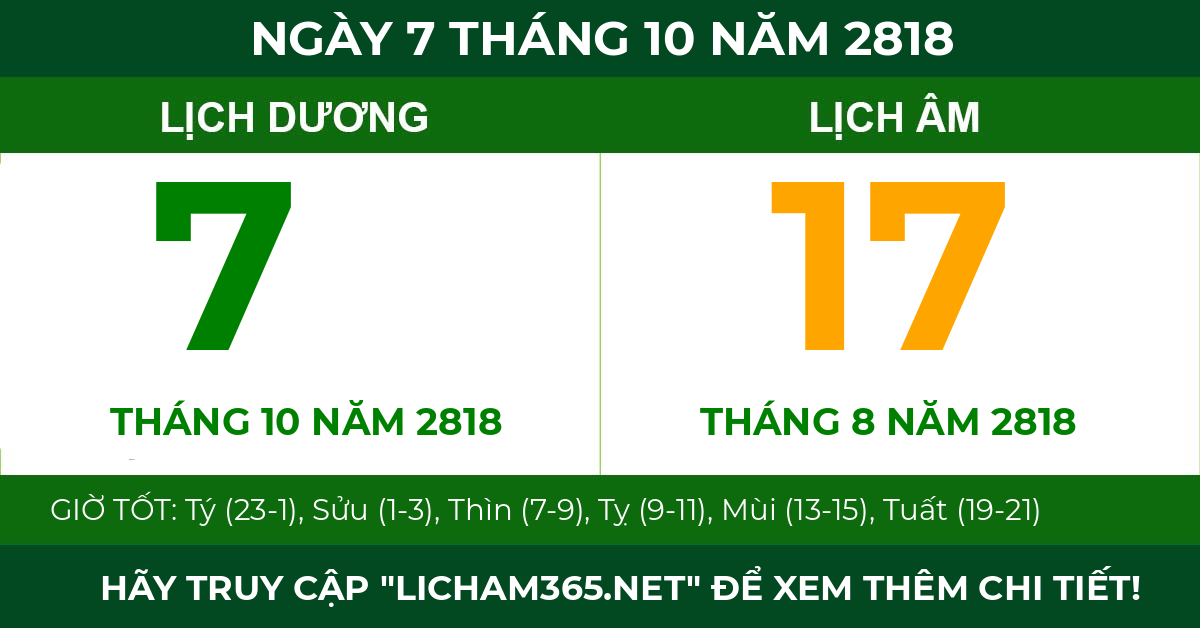 lịch âm ngày 7 tháng 10 năm 2818