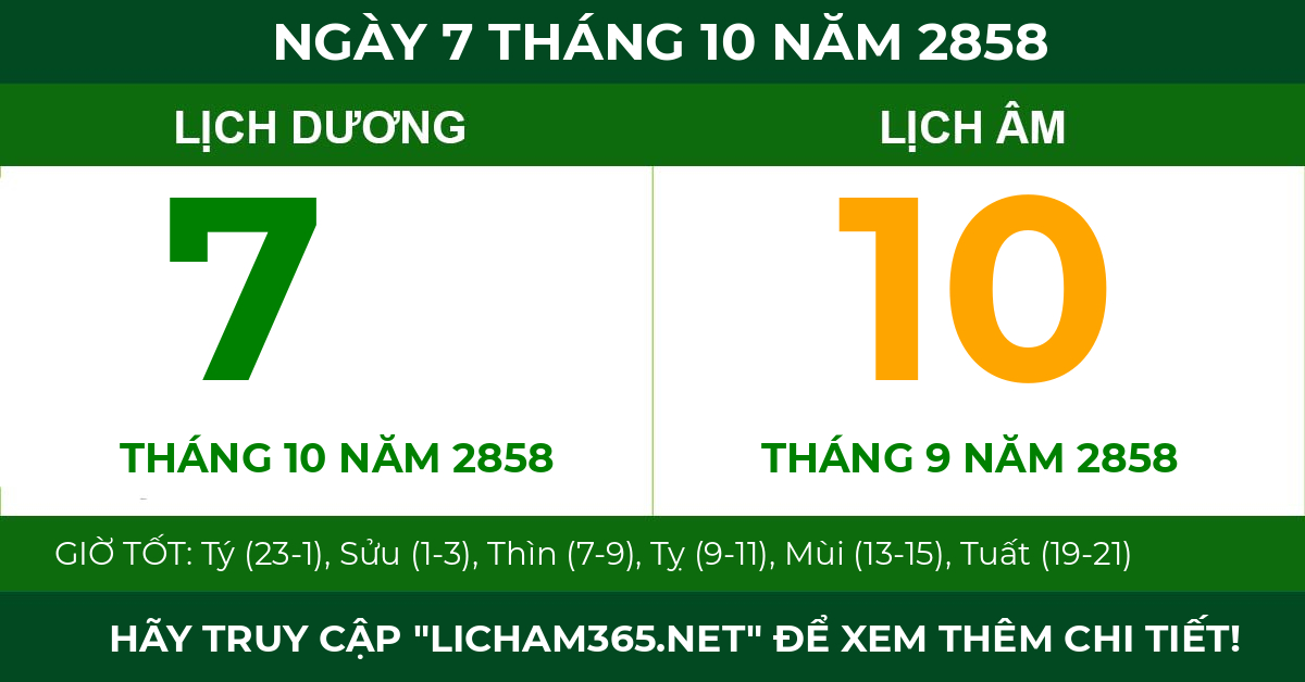 lịch âm ngày 7 tháng 10 năm 2858