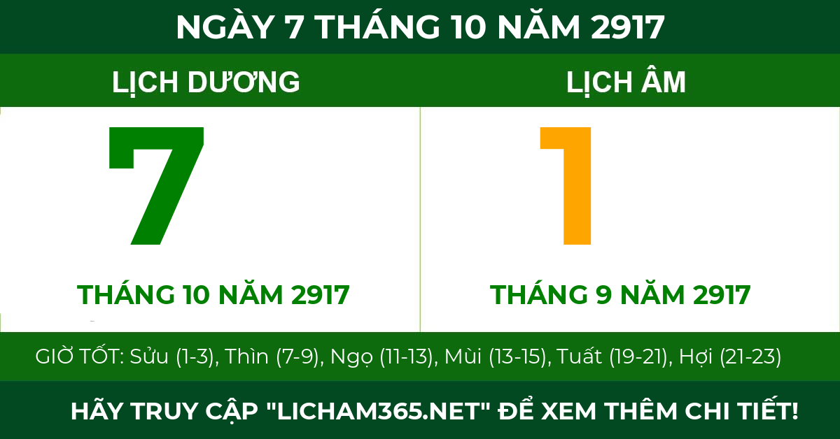 lịch âm ngày 7 tháng 10 năm 2917