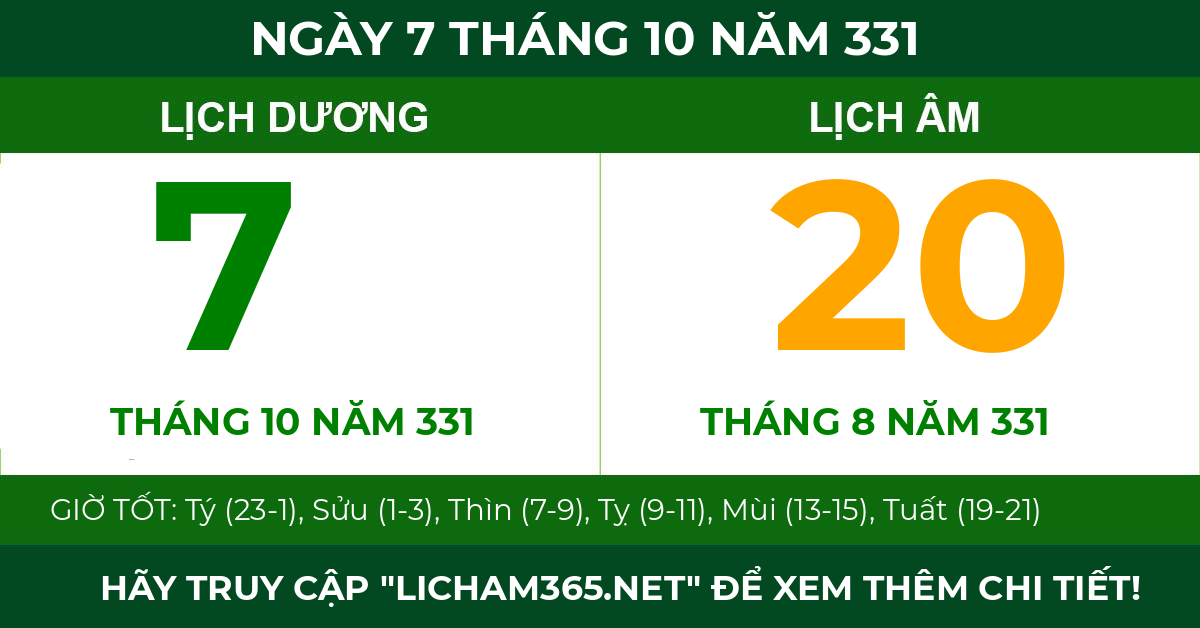 lịch âm ngày 7 tháng 10 năm 331