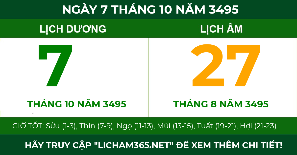 lịch âm ngày 7 tháng 10 năm 3495