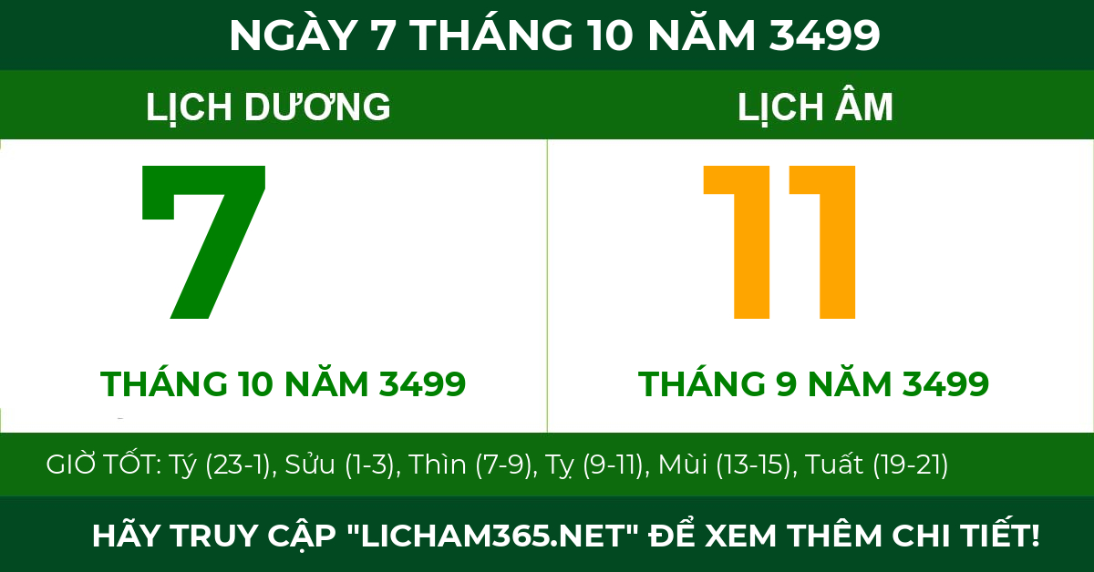lịch âm ngày 7 tháng 10 năm 3499