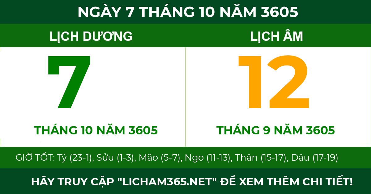 lịch âm ngày 7 tháng 10 năm 3605