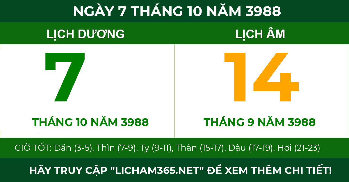 lịch âm ngày 7 tháng 10 năm 3988