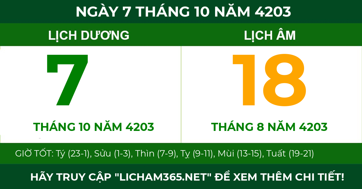lịch âm ngày 7 tháng 10 năm 4203