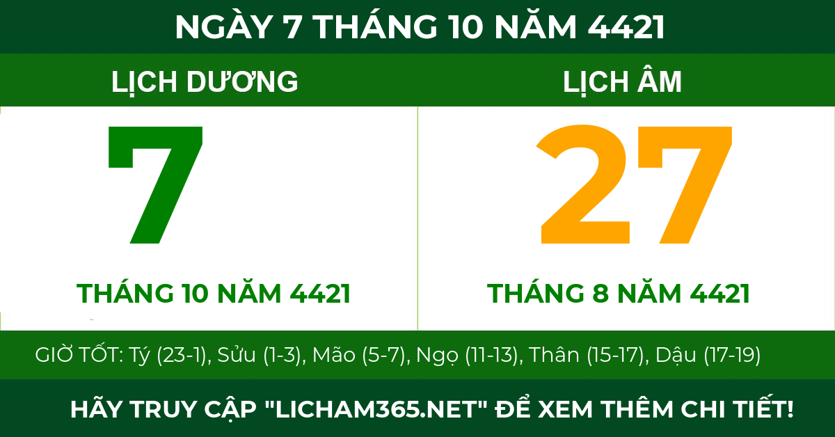 lịch âm ngày 7 tháng 10 năm 4421