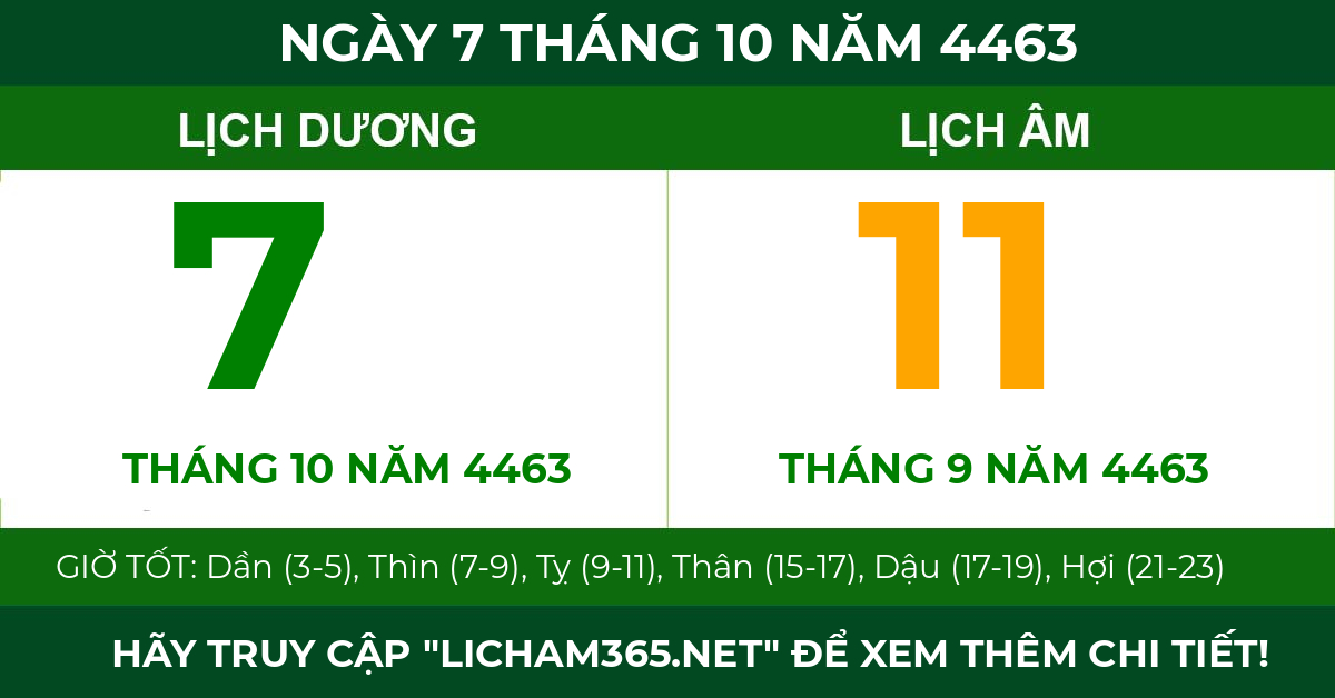 lịch âm ngày 7 tháng 10 năm 4463