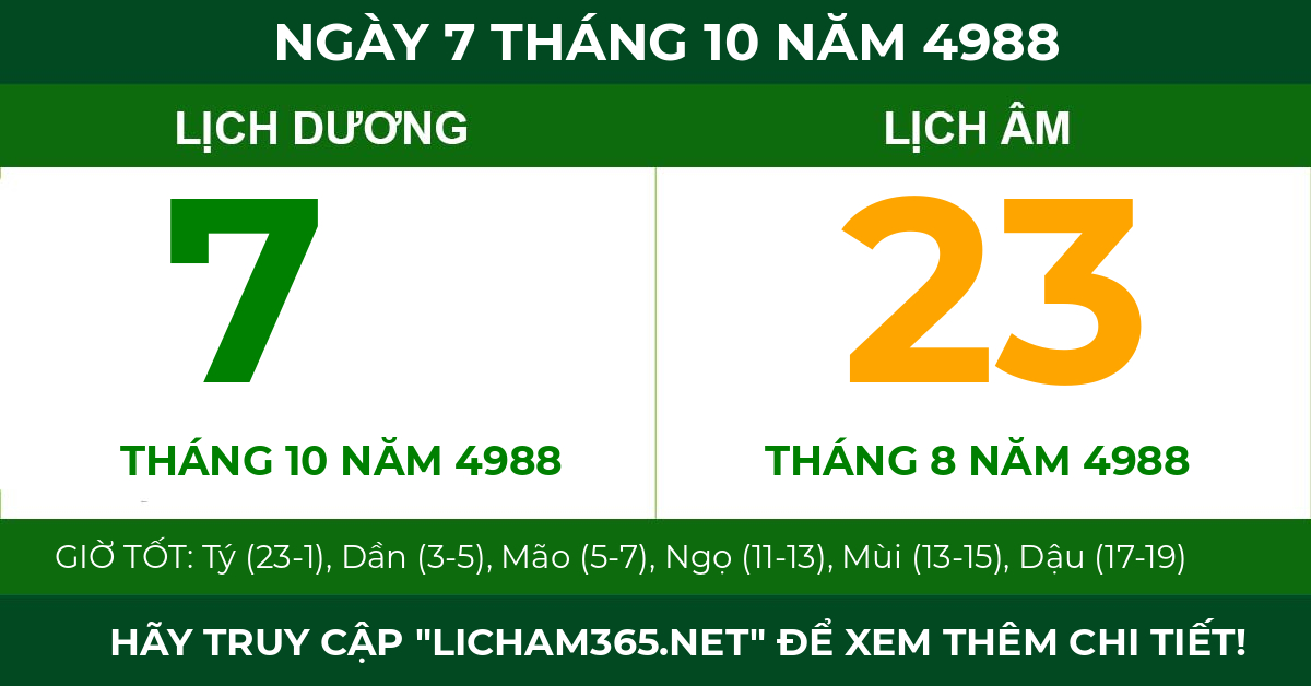 lịch âm ngày 7 tháng 10 năm 4988