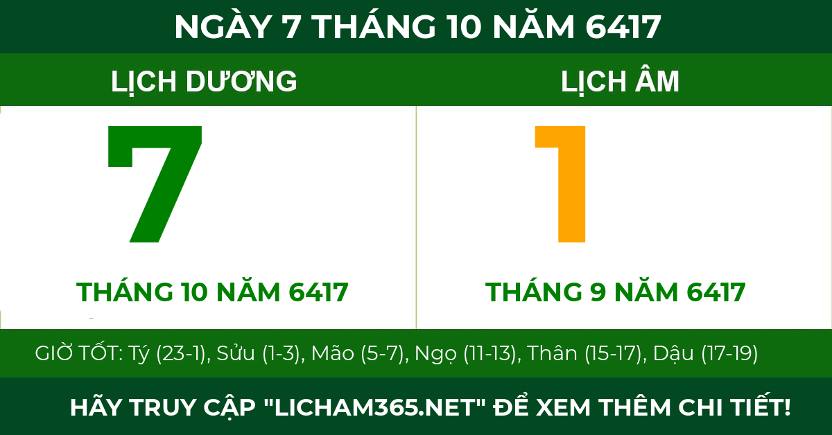 lịch âm ngày 7 tháng 10 năm 6417