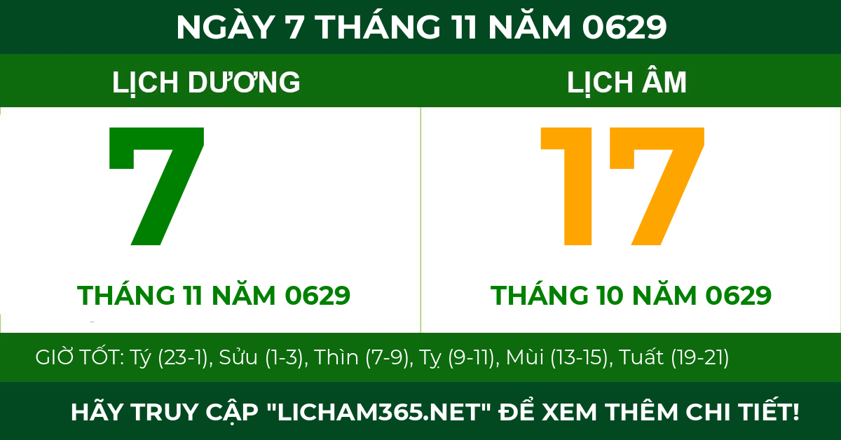 lịch âm ngày 7 tháng 11 năm 0629