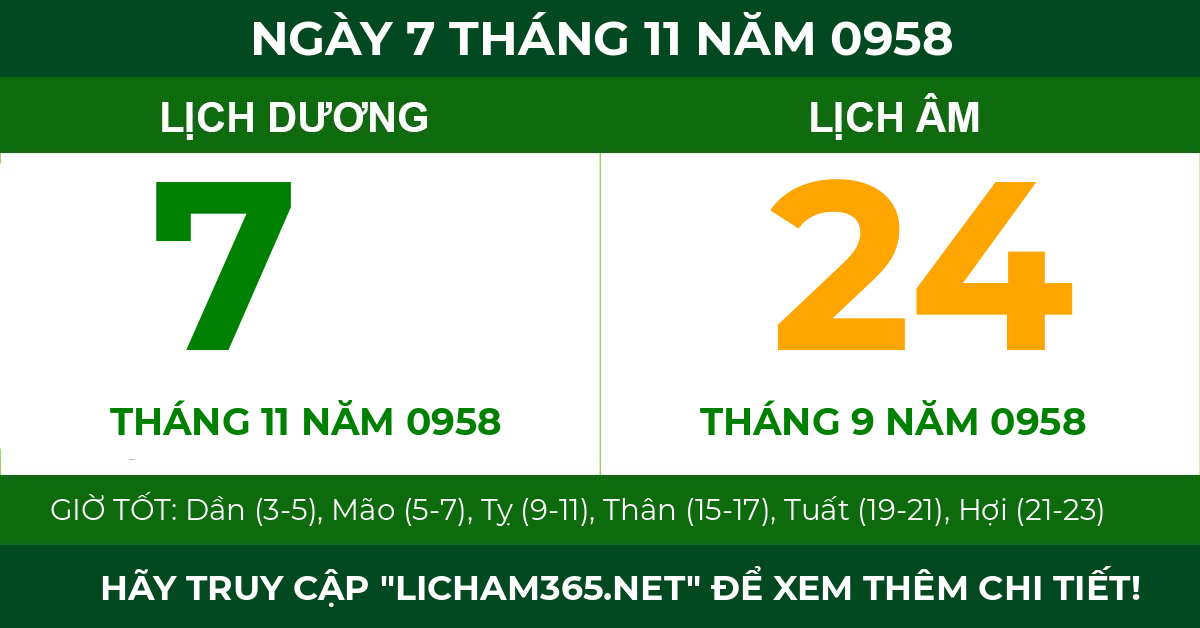 lịch âm ngày 7 tháng 11 năm 0958