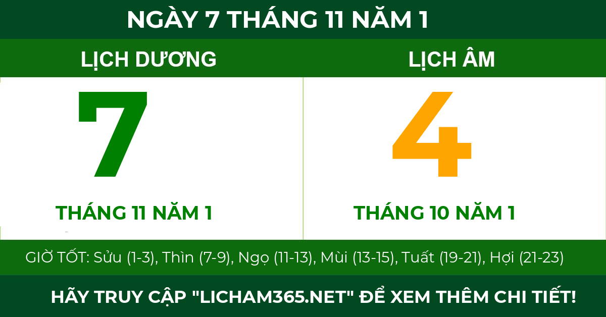 lịch âm ngày 7 tháng 11 năm 1