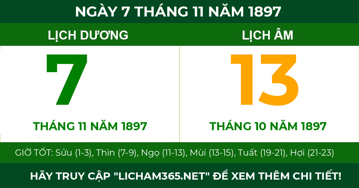 lịch âm ngày 7 tháng 11 năm 1897