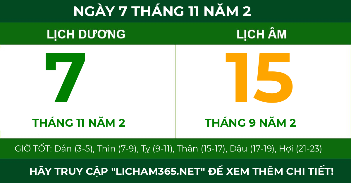 lịch âm ngày 7 tháng 11 năm 2