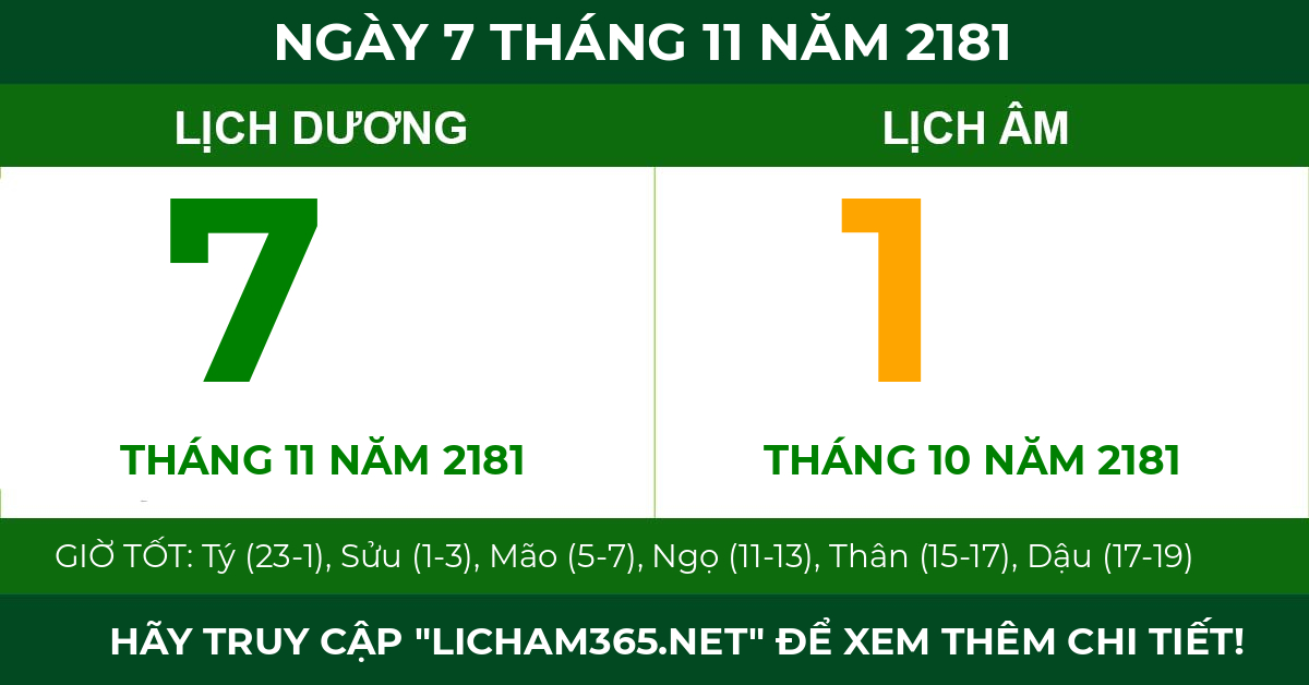 lịch âm ngày 7 tháng 11 năm 2181
