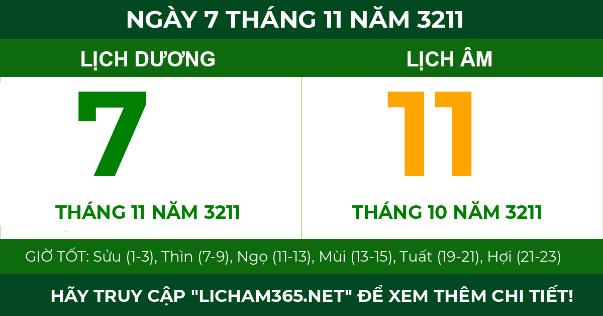 lịch âm ngày 7 tháng 11 năm 3211