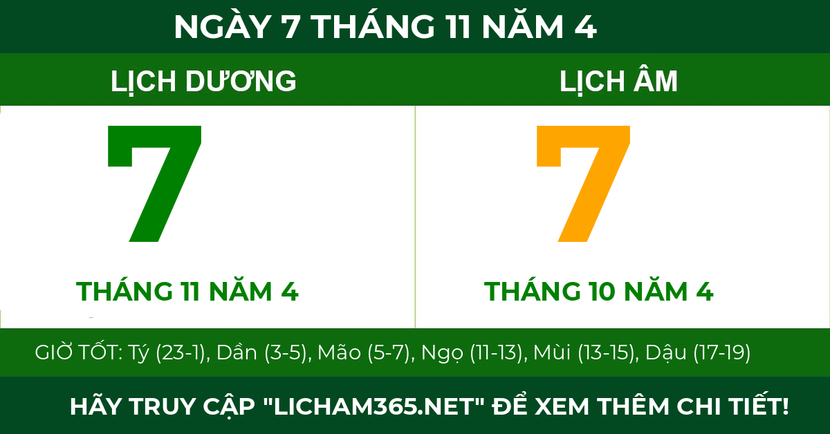 lịch âm ngày 7 tháng 11 năm 4