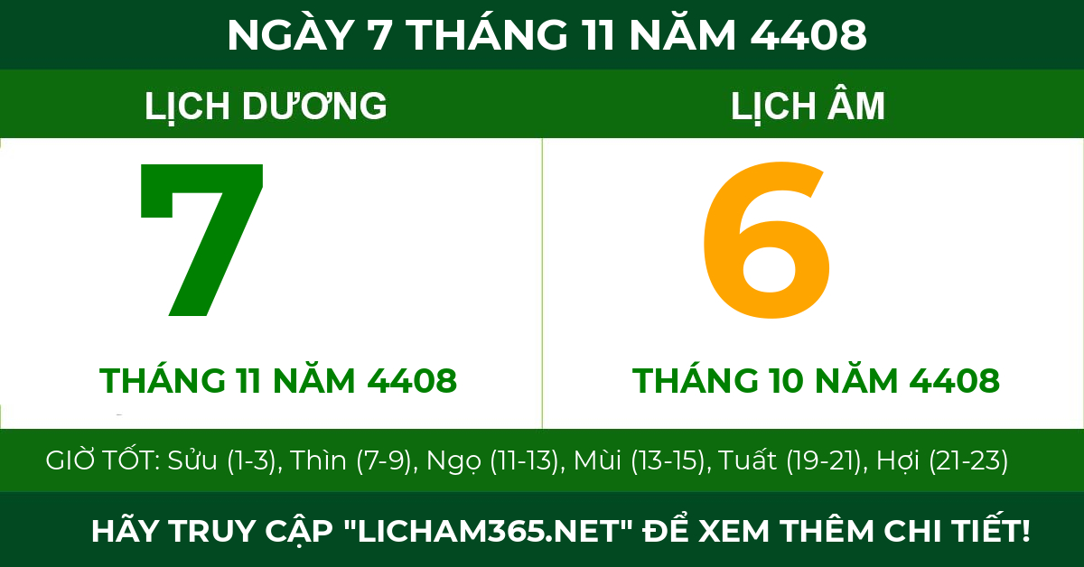 lịch âm ngày 7 tháng 11 năm 4408