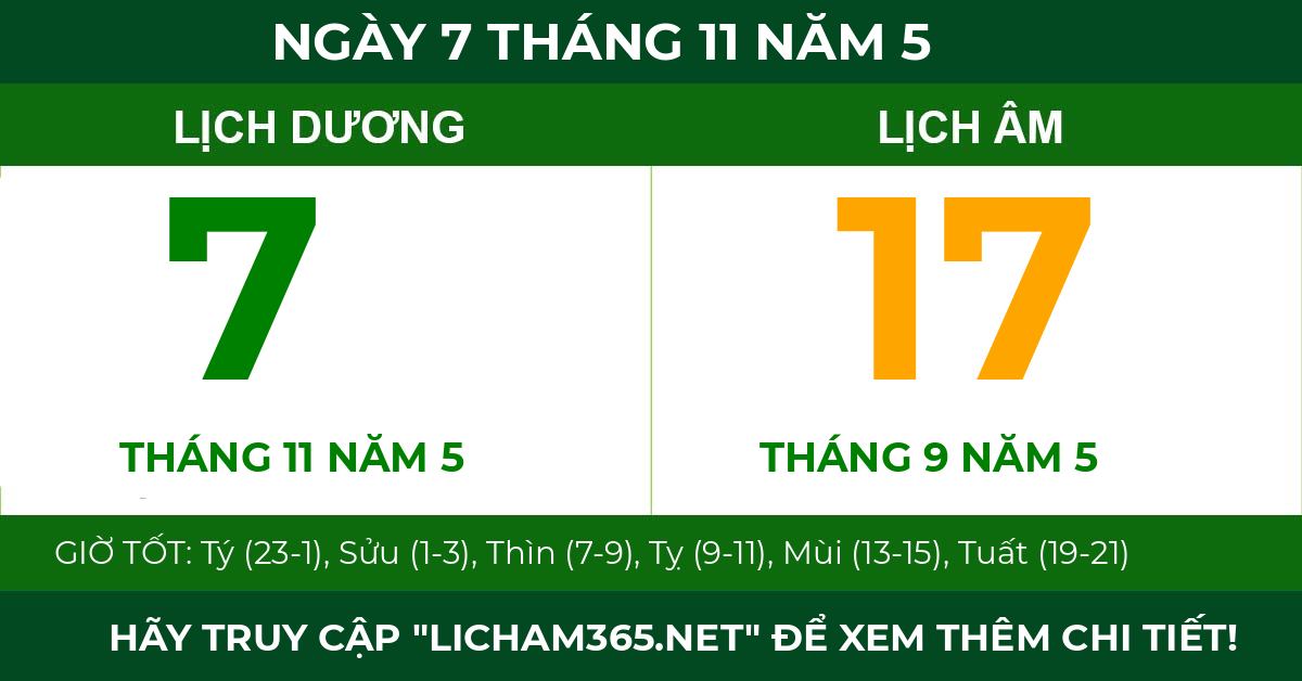 lịch âm ngày 7 tháng 11 năm 5