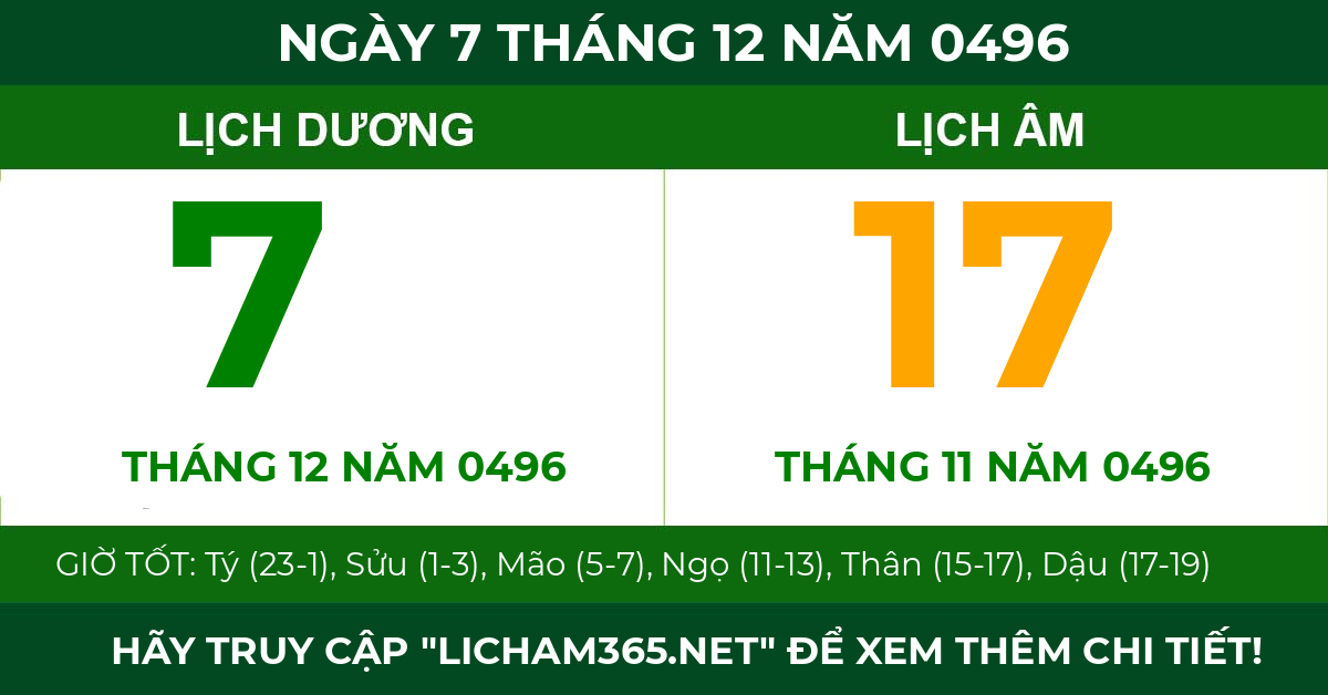 lịch âm ngày 7 tháng 12 năm 0496