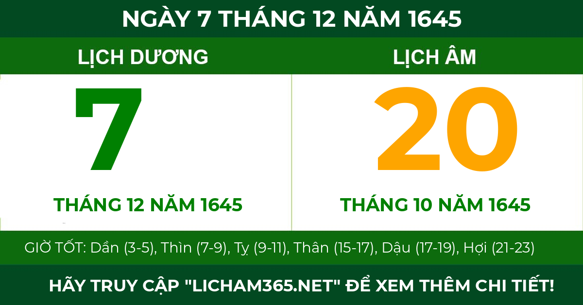 lịch âm ngày 7 tháng 12 năm 1645
