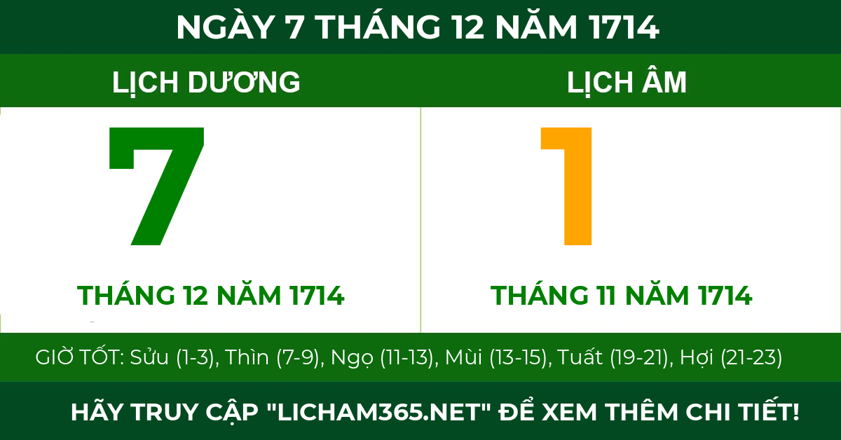 lịch âm ngày 7 tháng 12 năm 1714